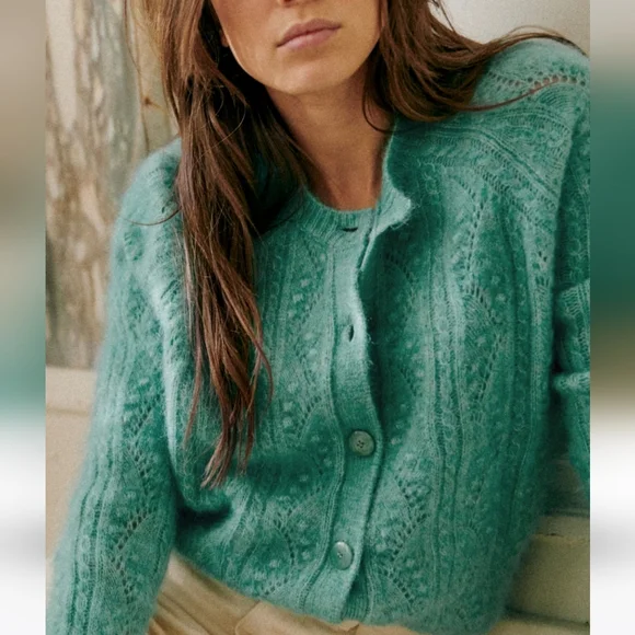 Sezane Magda Wool and Kid Mohair Fancy Knit Cardigan - Picture 3 of 9